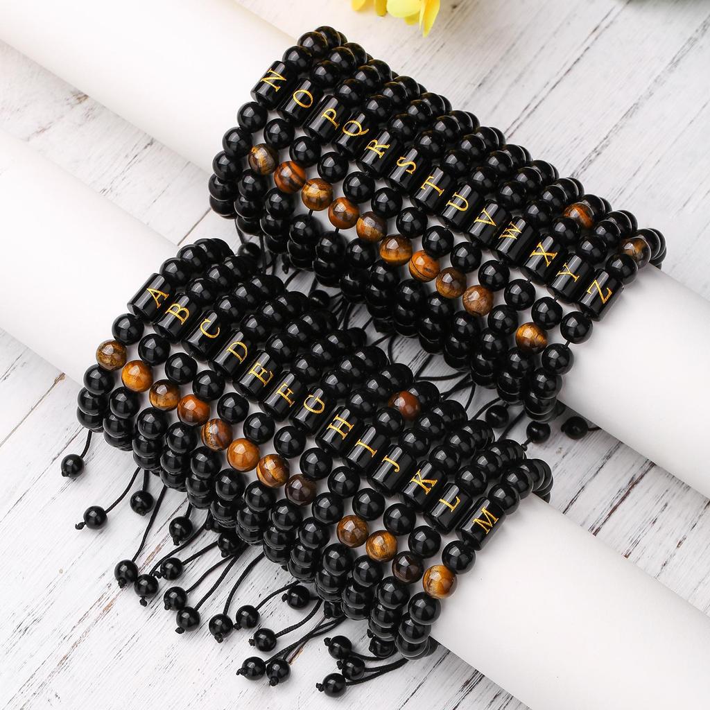Black Diamond & Tiger Eye Beaded Adjustable Couple Bracelet - Men's Jewelry