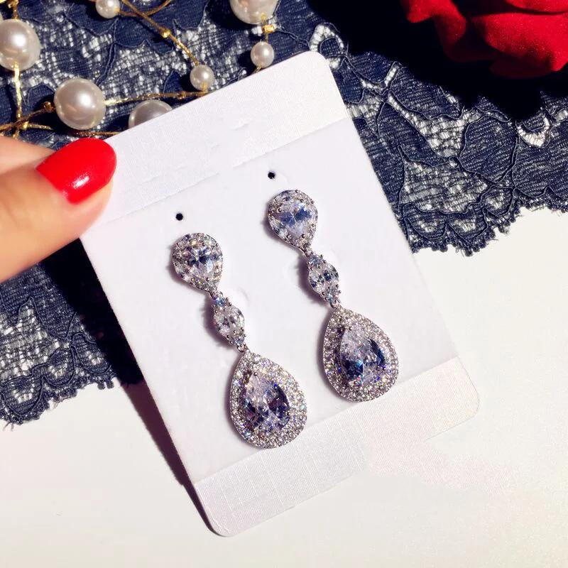 Große Wassertropfen 5A Zirkonia Ohrringe für Damen Sterling Silber für Mädchen Geburtstagsgeschenk