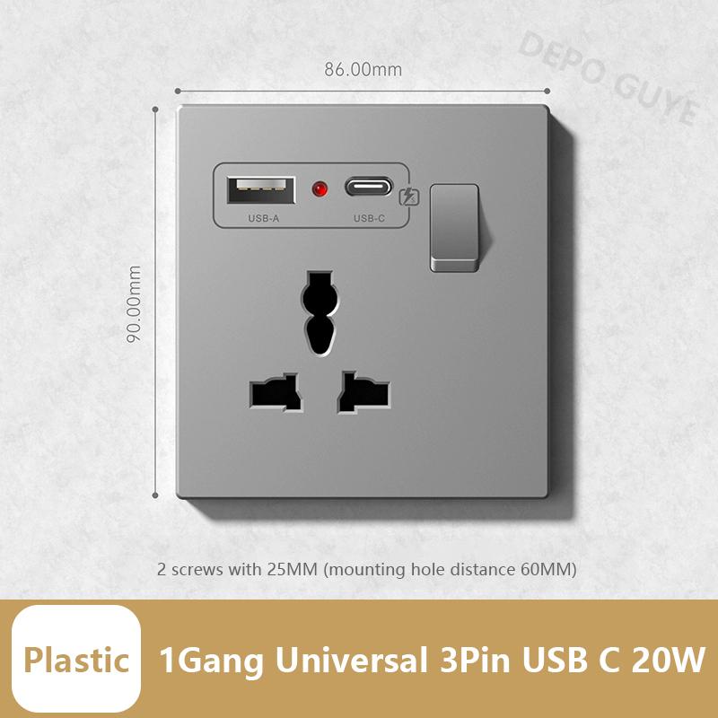 

Universal 20W Type-C Wall Quick charge Socket,Dual Switch control Universal Power outlet,White UK Standard USB Interface Socket