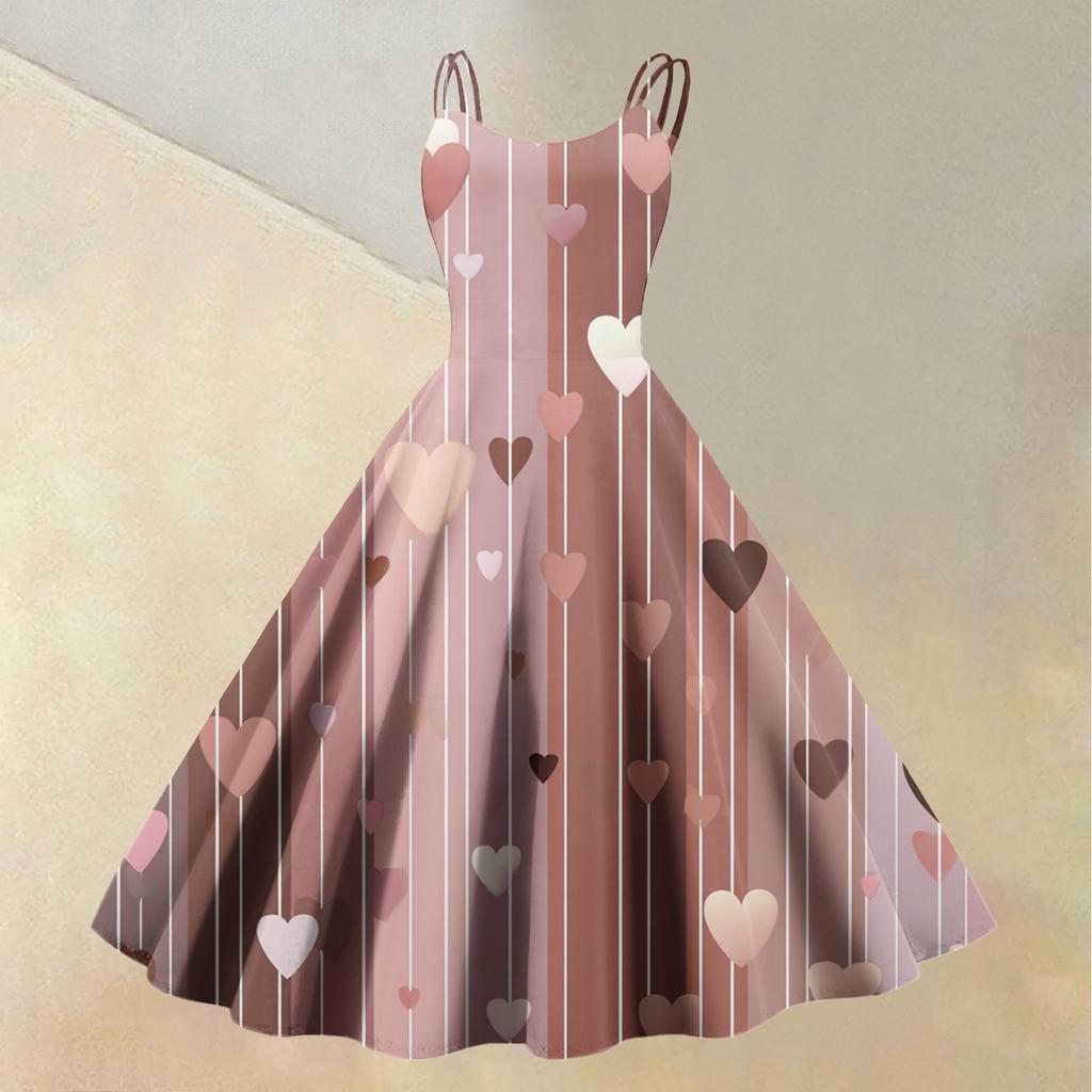 Women's Valentine's Day Love Heart Print Sexy Off Shoulder Vintage Dress
