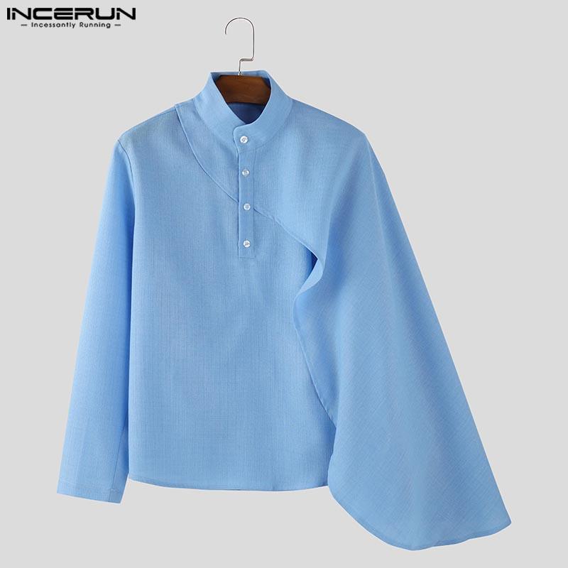 INCERUN Pánské košile s dlouhým rukávem, knoflíky, vrstvené, ležérní, volné, nepravidelný plášť