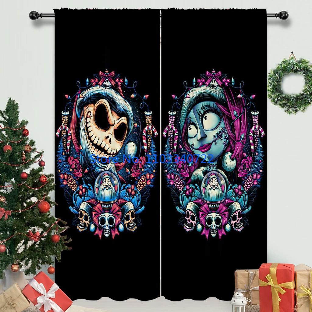 Anime Nightmare Before Halloween Christmas Jack Skeleton Window Curtain 184X215Cm 3D Print Blackout Curtains Bedroom Kids Gift