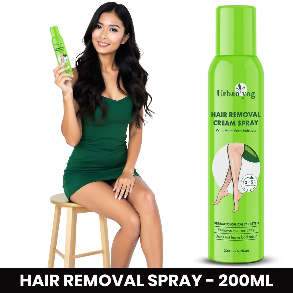 Urban Yog Hair Removal Cream Spray With Aloe Vera Extracts (200 ML * 3 Units) | Pain-free Body Hair Removal for Women