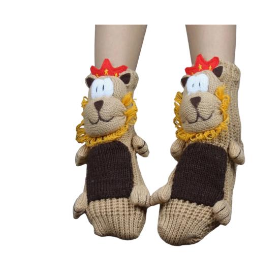 1 Pair Knitted Animal Socks Autumn Winter Thick Warm Knitting 3D Animal Doll Mid-calf Socks Women Stretch Home Floor Carpet Sleeping Socks
