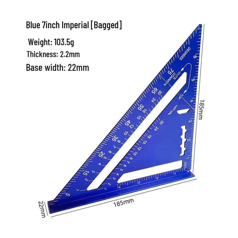 Règle triangulaire Imperial 7/12 pouces en aluminium anodisé noir, angle 45°/90° pour le travail du bois