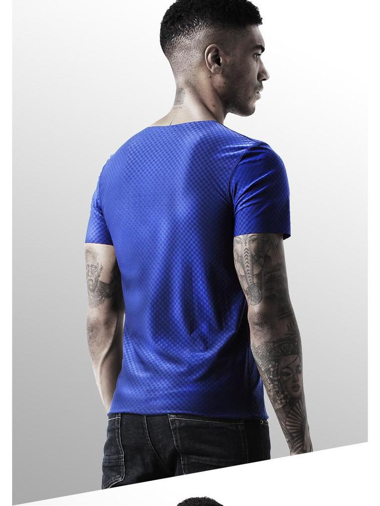 Men's V-Neck Ice Silk Quick-Dry Seamless Slim Fit Short-Sleeve Sports T-Shirt