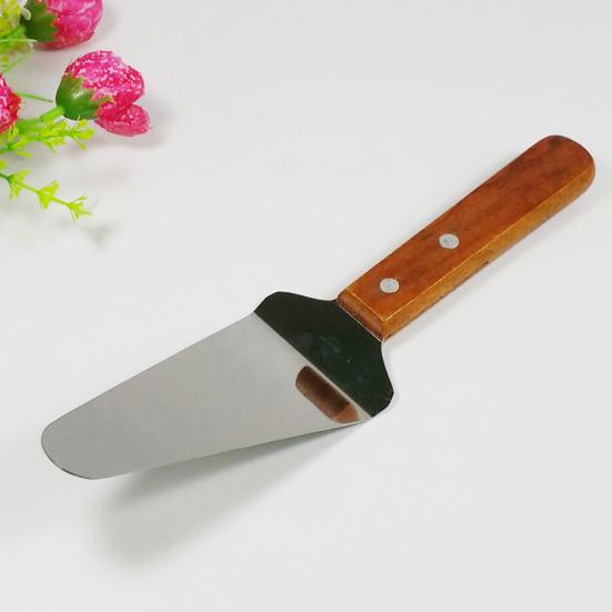 Wooden Handle Stainless Steel Cake Pizza Cheese Shovel Scoop Kitchen Baking