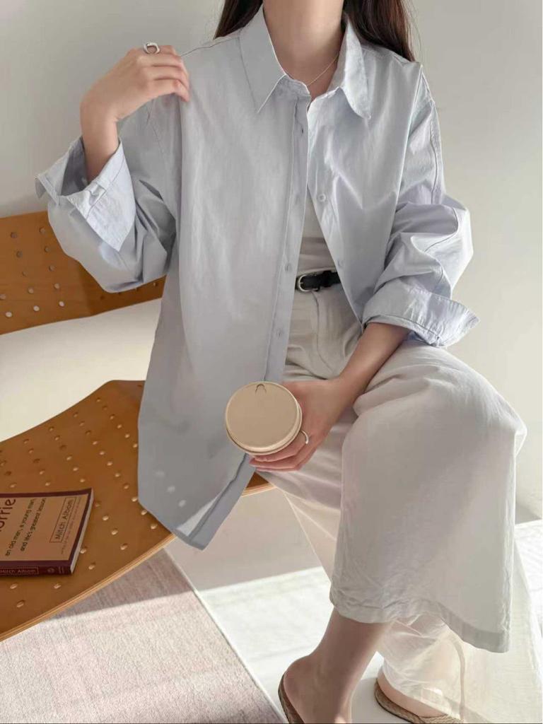 Women's Stylish Summer Long-Sleeve Buttoned Waist-Cinched Top Shirt