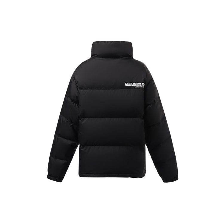 Li Ning Letter Print Color Block Loose Warm Down Jacket Unisex Outerwear Black AYMR304-1