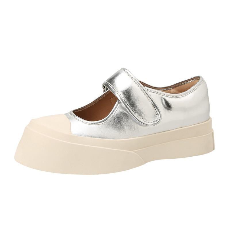 Grape Mother Autumn New Platform Single Shoes Women's French Heightening Velcro Mary Jane Light Mouth Shoes Silver Single Shoes