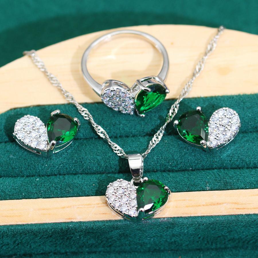 2024 New Zircon Heart Necklace Earrings Earrings