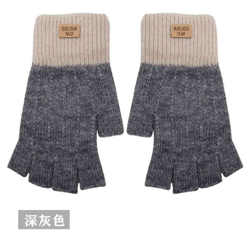 Half-finger Gloves Winter Girls Cute Bare-finger Wool Plush Warm and Cold-proof Student Writing Gloves