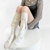 Korean Casual Balletcore Sock for Girl Sheer White Knee-High Stockings Adjustable Ribbon Bow Ties Romantic Bow Accent Legwear