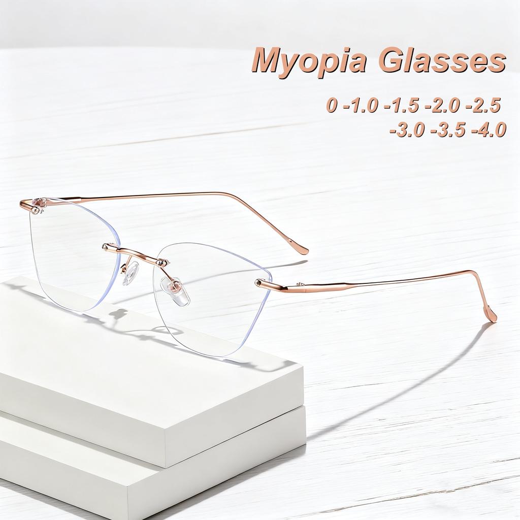 New Fashionable Frameless Cutting Edge Luxury Women's Myopia Glasses Ultra Light Neutral HD Simple Anti Blue Light Glasses