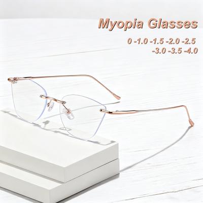 New Fashionable Frameless Cutting Edge Luxury Women's Myopia Glasses Ultra Light Neutral HD Simple Anti Blue Light Glasses