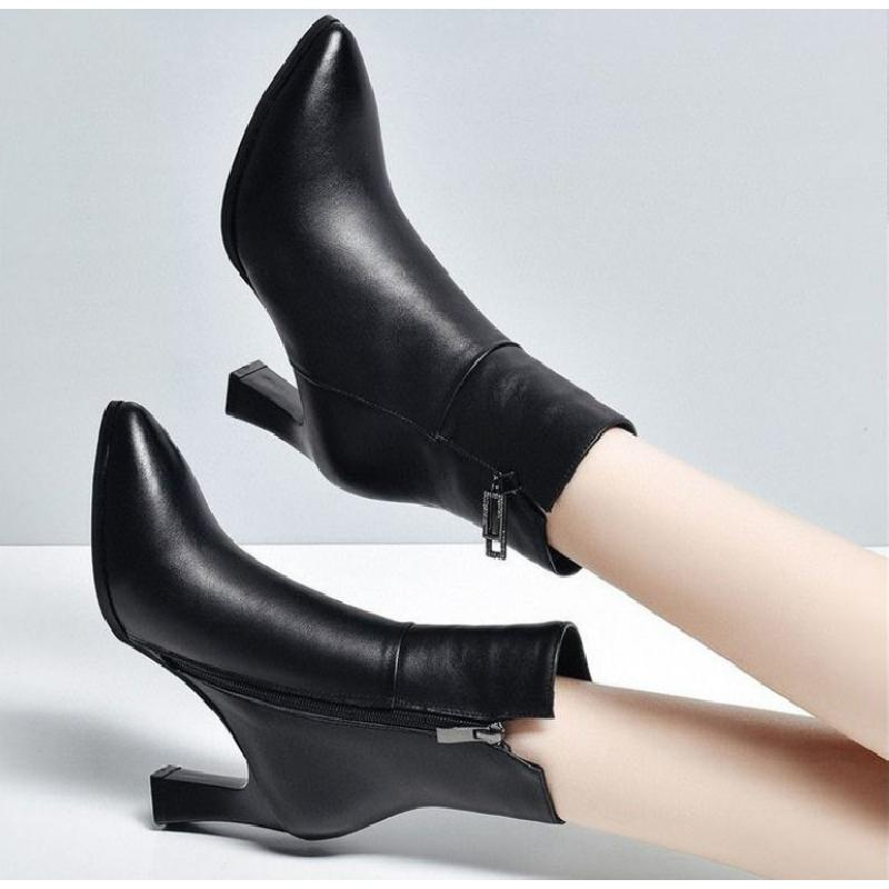 New Women'S Pointed-Toe Boots - Chunky Heel Ankle Booties With Soft Leather & Waterproof Design, Fashion High Heel Boots