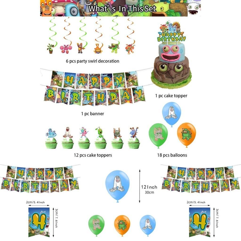Singing Monster My Theme Birthday Banner Balloon Party Supplies Set Decorations