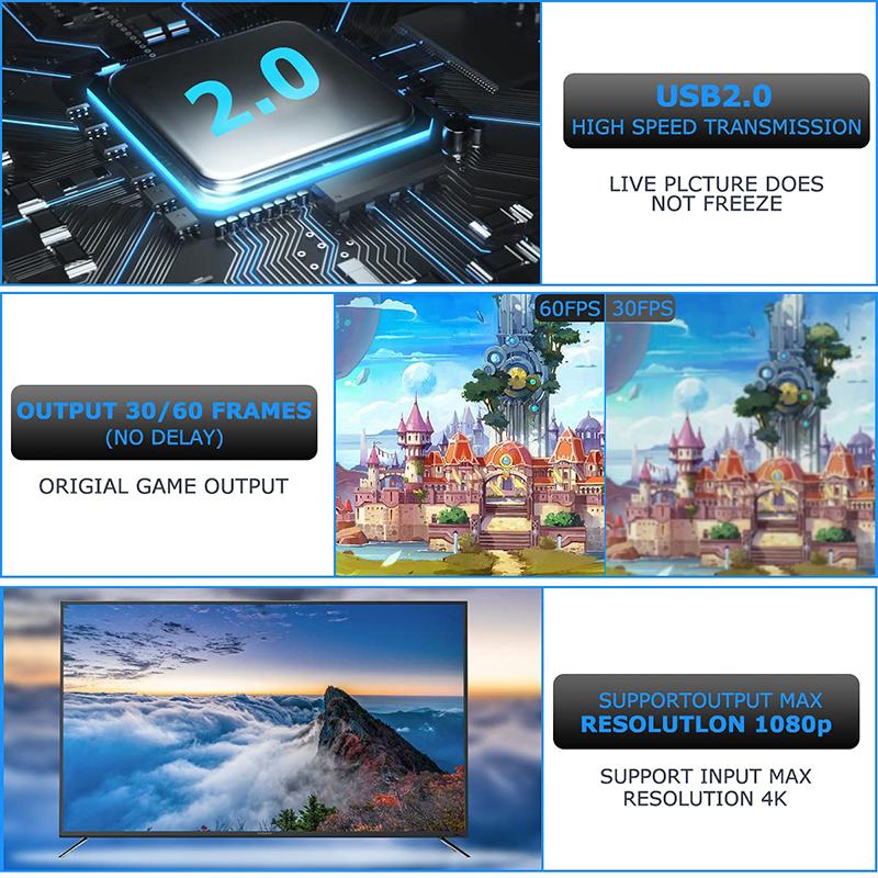 Metal HDMI-compatible to USB Video Capture Card 1080P USB 2.0 Game Grabber Box For PS4 DVD Camera PC Recording Live Streaming