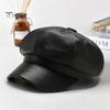 Women Beret Hat Spring Summer Retro Solid Color Faux Leather Short Brim Decorative Sun Protection Anti-UV Breathable Lady Painter Unisex Octagonal Cap