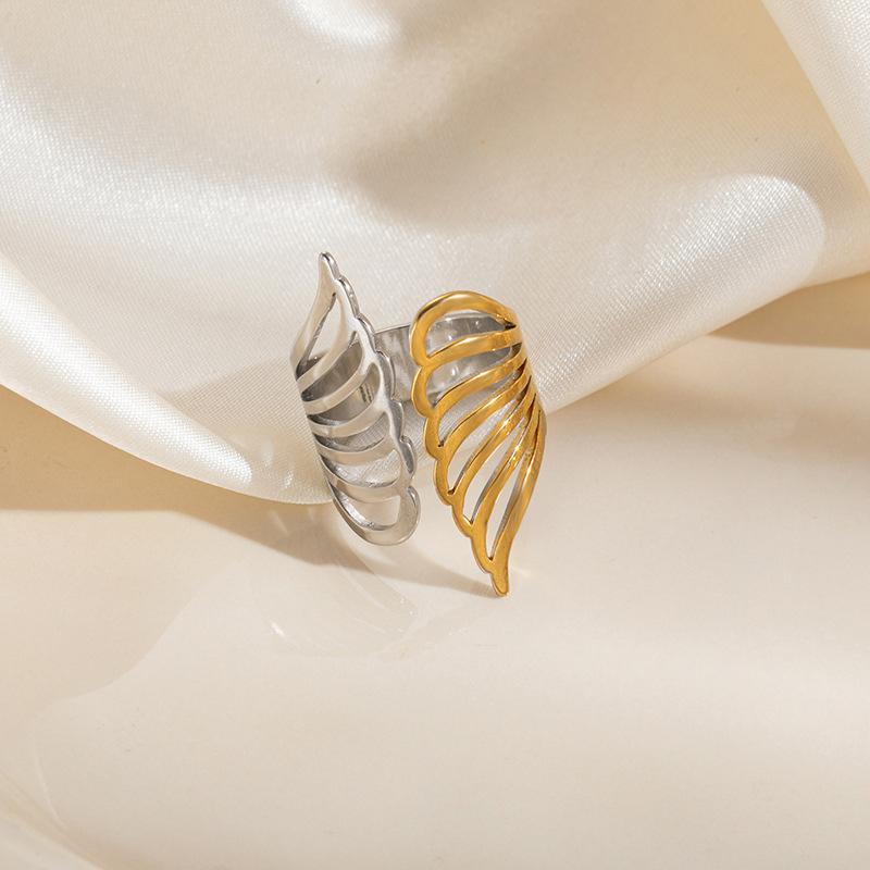 Stainless Steel Geometric Hollow Ring for Neutral Irregular Two Tone Open Ring Fashion Exquisite Colorfast Banquet Jewelry Gifts