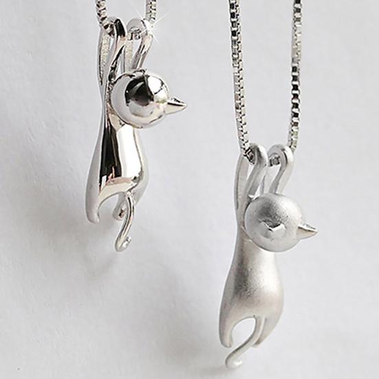 Women Silver Plated Lovely Jumping Cat Pendant Charm Princess Necklace Jewelry