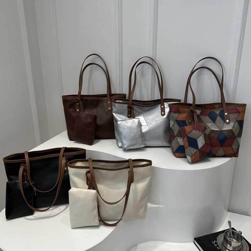 Vintage Patchwork PU Leder Lässige Tragetaschen für Damen Große Kapazität Schultertasche Damen Handtaschen und Geldbörsen bolsa feminina