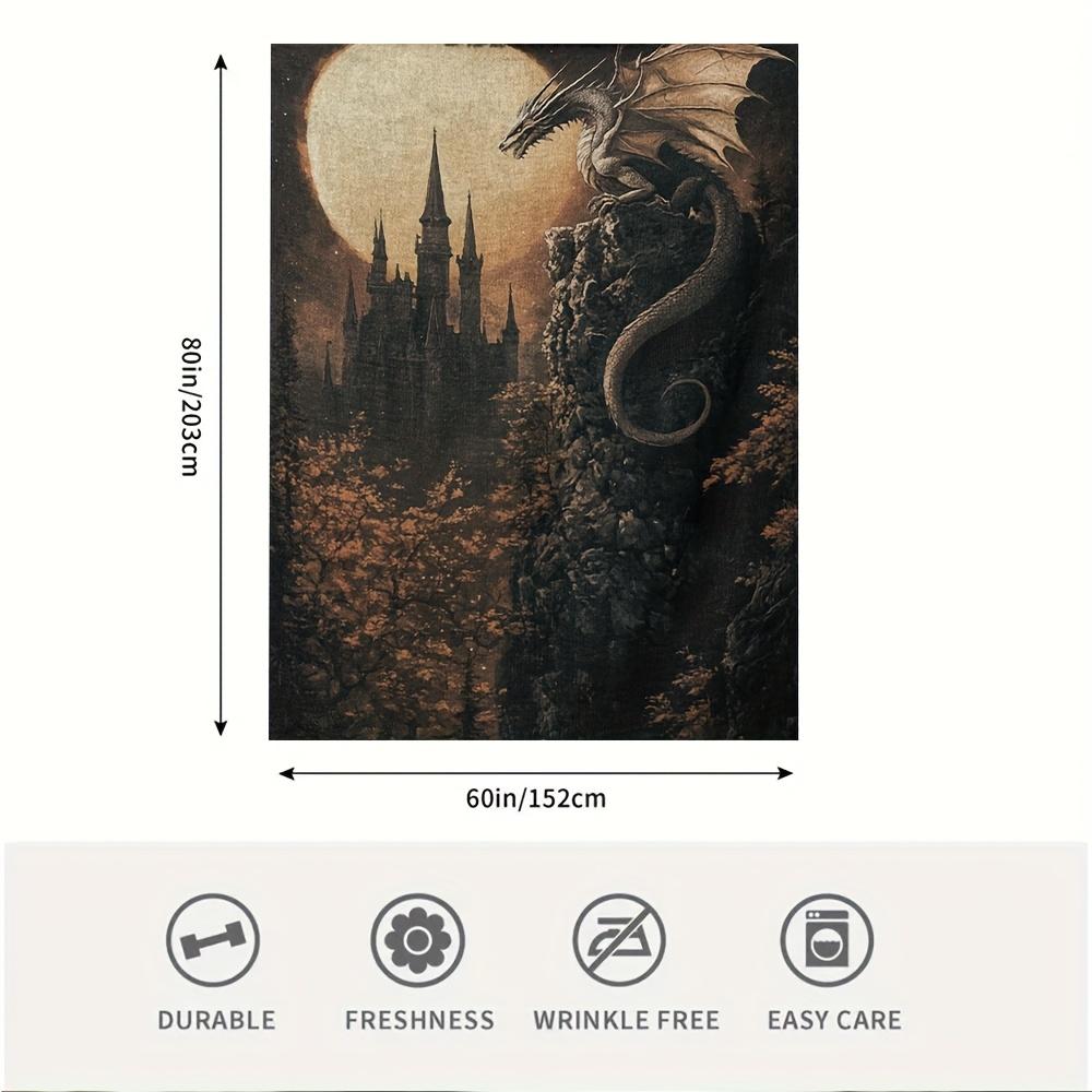 Extra Large 60x80 Inch Gothic Castle Dragon Moonlight Blanket - Super Soft Cotton All-Season Throw for Sofa, Camping & Home