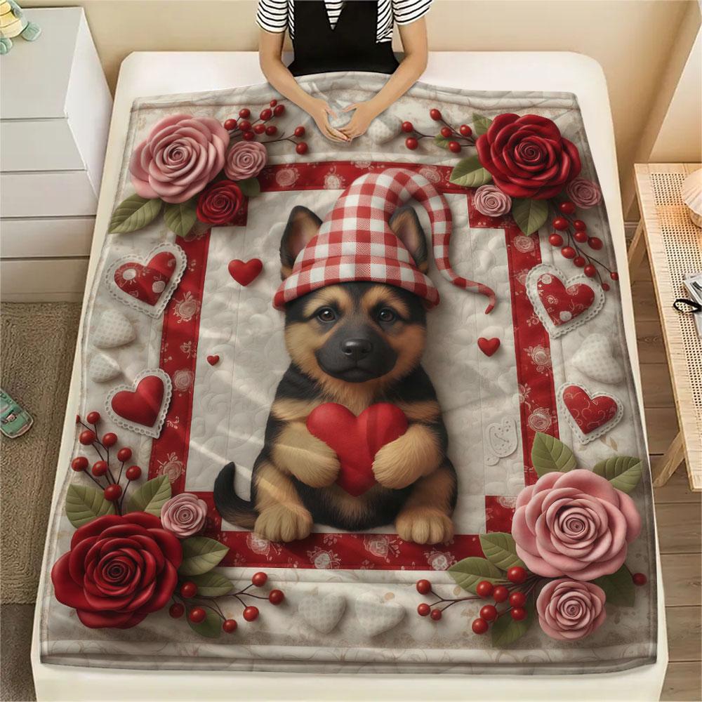 1Pc Quilteddogs Print Flannel Blanket, High quality Comfortable for All Seasons, Home Decor, Warmth and Comfort, Perfect for Christmas Gifts