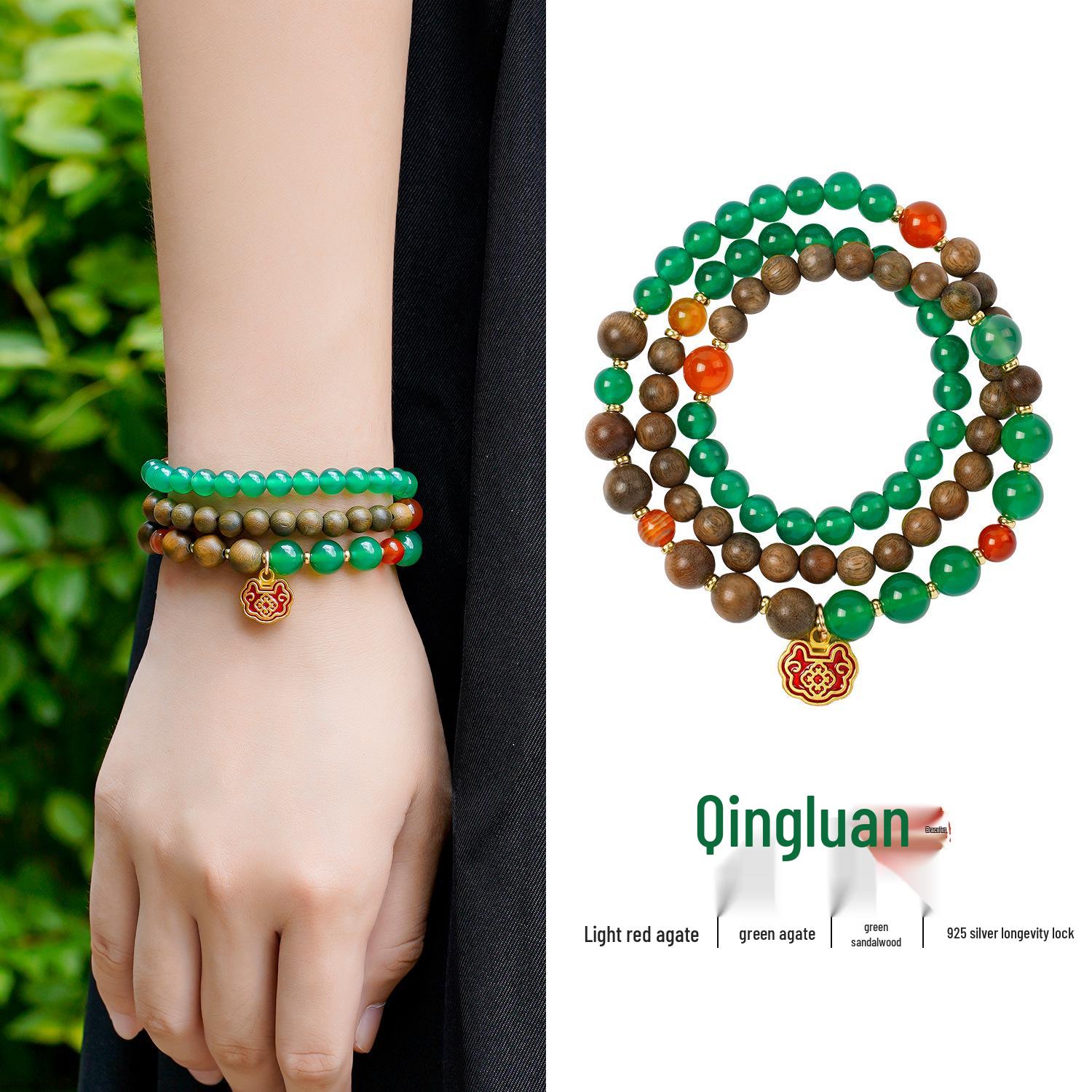 

Браслет в три оборота из зеленого сандала с натуральным агатом для женщин - Ниша Дерева Пяти Элементов