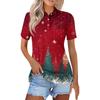 Dámská móda Ležérní klopa Krátký rukáv Vánoční potisk Košile Dámské knoflíkové topy