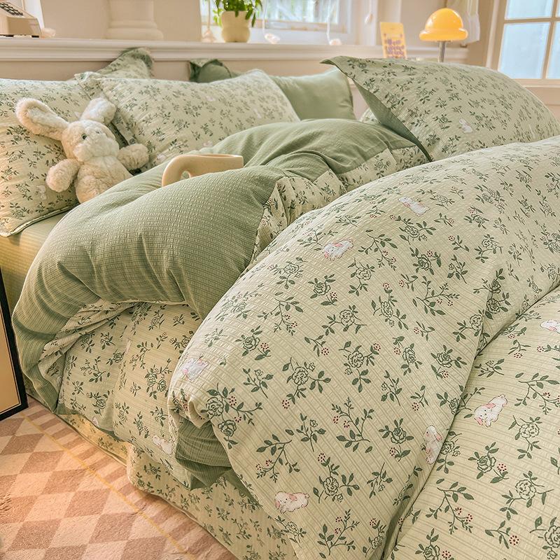 Class A maternal and infant grade, jacquard aerobic colored cotton, skin-friendly, comfortable, simple and literary 4pcs set on the bed