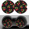Red Cherry 2 Pack Car Cup Holder Coaster Fresh Cherries with Green Leaves Anti Slip Ert Absorbent Ceramic Car Coaster with Cork Base and Finger Notch