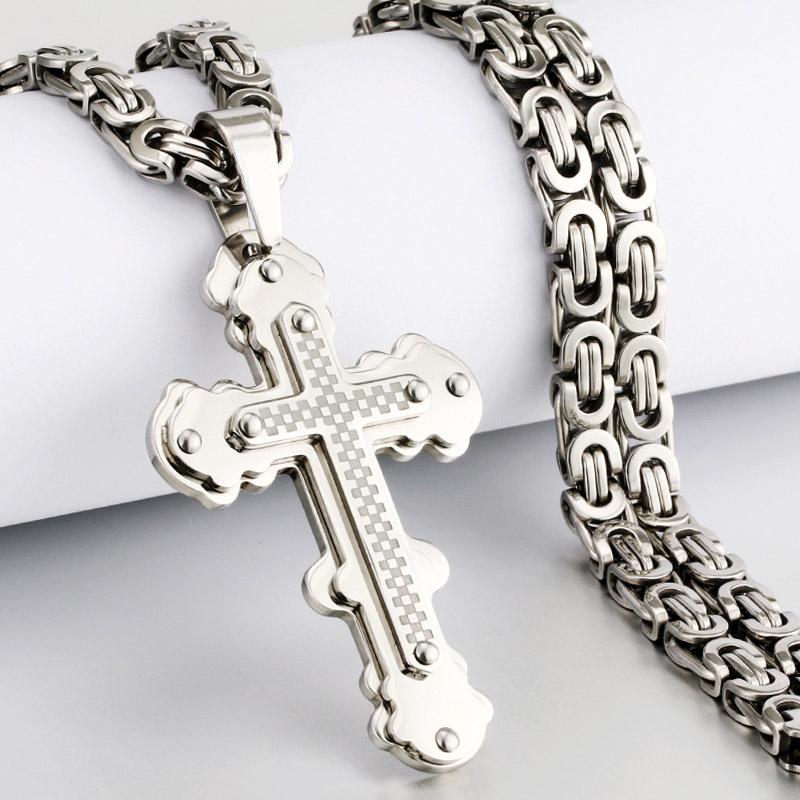 Orthodox Christianity Church Eternal Cross Necklace Sturdy Stainless Steel Charms Pendant Cross Necklace Link Chain Jewelry Gift