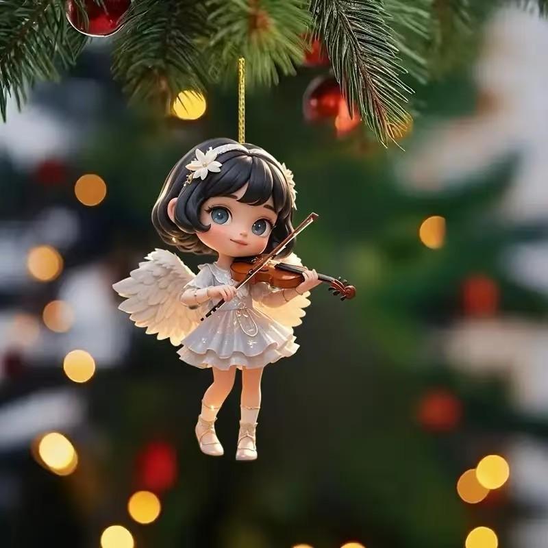 Flat Acrylic Surface Pendant With Angel Playing Violin Style For Decor Vehicle