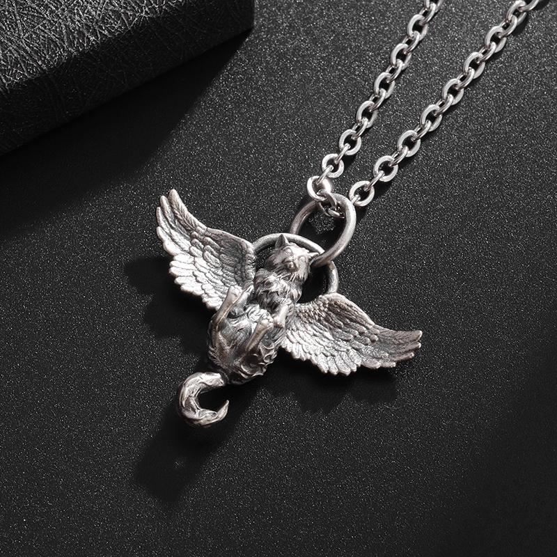 Silver-Plated Cute Pet Cat Wings Animal Pendant Necklace Women's Personalized Fashion Jewelry Couple Gift