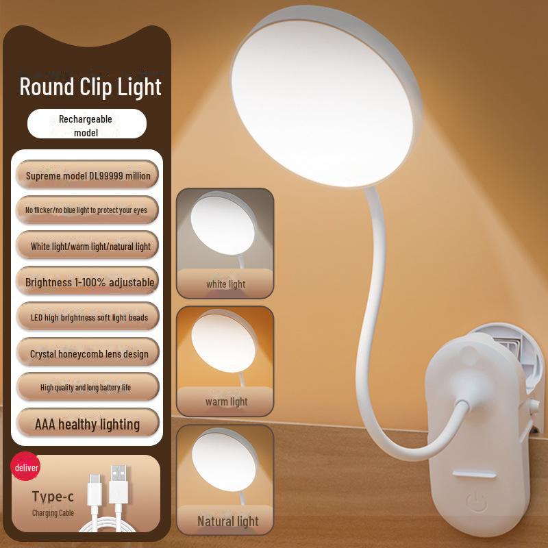 Rechargeable Clip-on LED Desk Lamp for Eye Protection - Ideal for Studying, Reading, and Bedside Use in Student Dorms, Children's Rooms