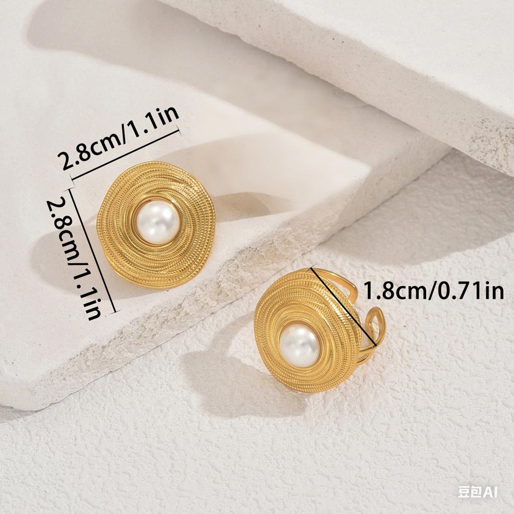 Women Boho Gold All Match Pearl Roundel Ear Stud Earring