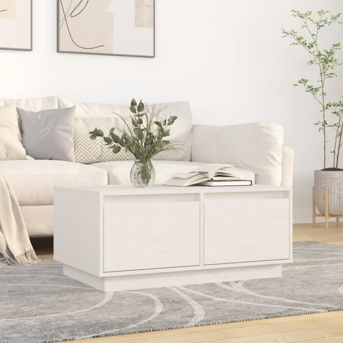 814440 vidaXL Table basse Blanc 80x50x35 cm Bois massif de pin