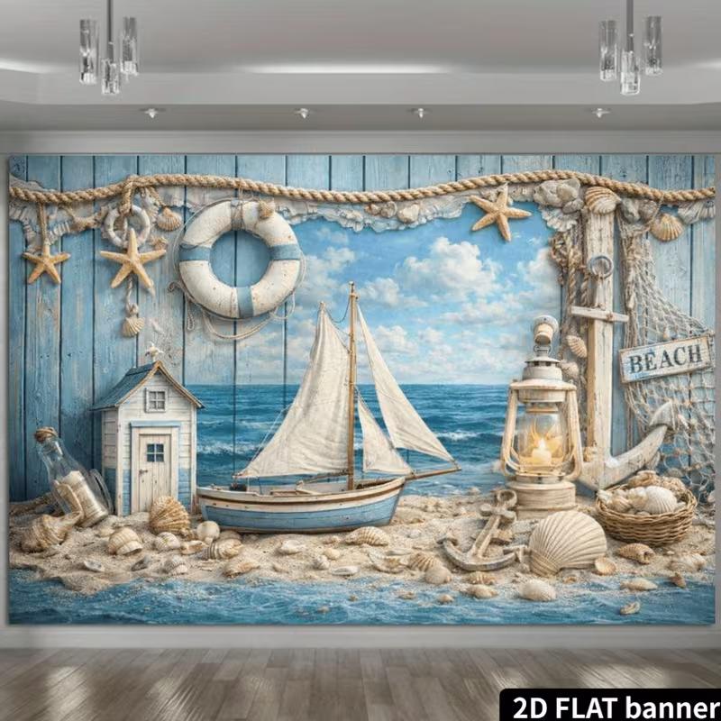 2D Vintage Seaside Nautical Summer Birthday Party Photography Backdrop