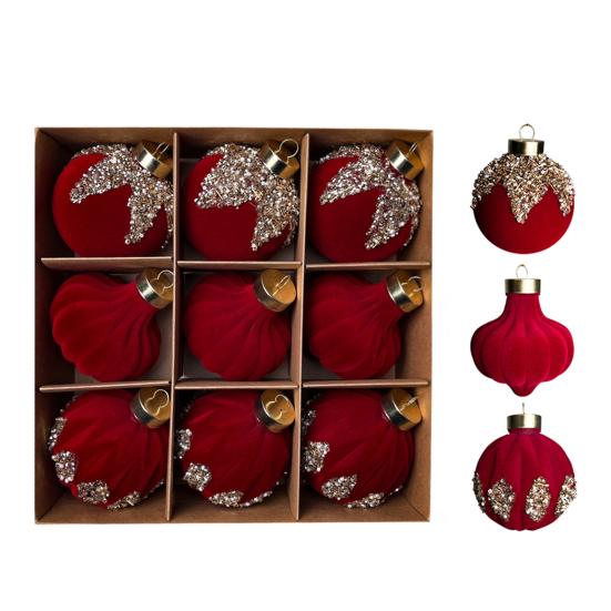Velvet Christmas Balls Hanging Hoop Tree Decorations Xmas Party Ornaments Easy To Hang Plastic Holiday Decor for Home Office Parties