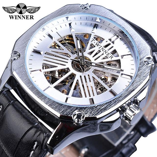 

Победитель Новые лучшие мужские часы Механические часы со скелетом Автоматические механические часы Мужские часы с ремнем