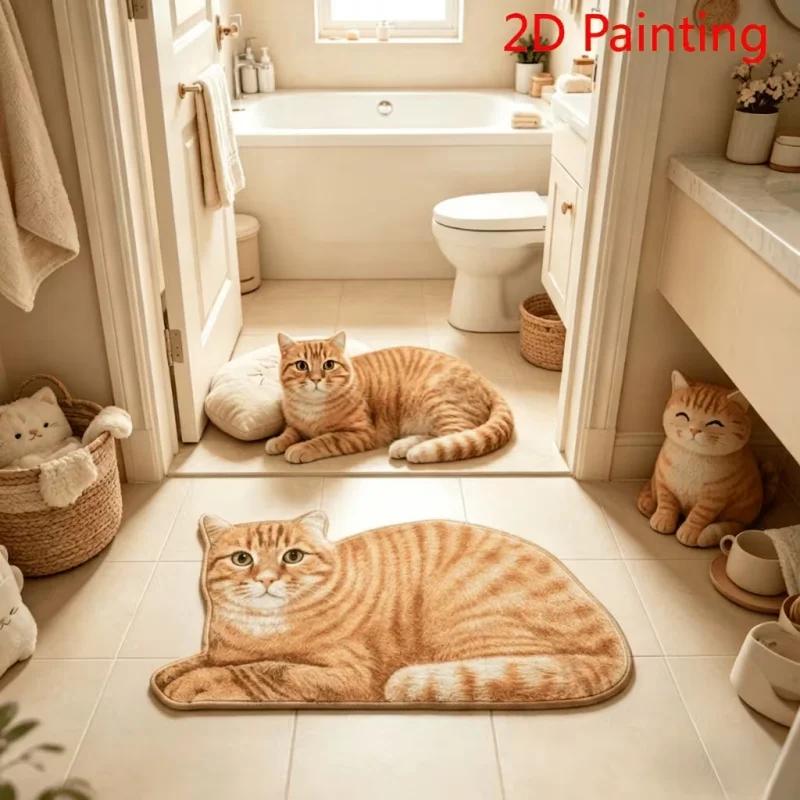 Lazy Cat Plush Area Rug, Non-Slip Soft Absorbent Bath Mat, Quick Dry Door Mat for Living Room Bedroom