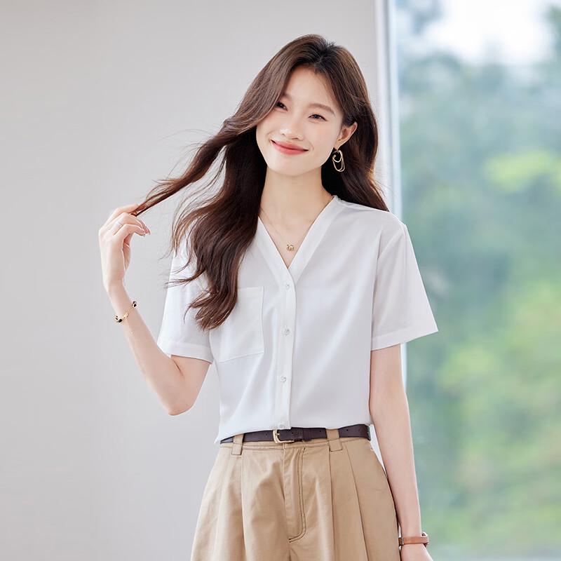 Women's V-Neck Short Sleeve Chiffon Blouse