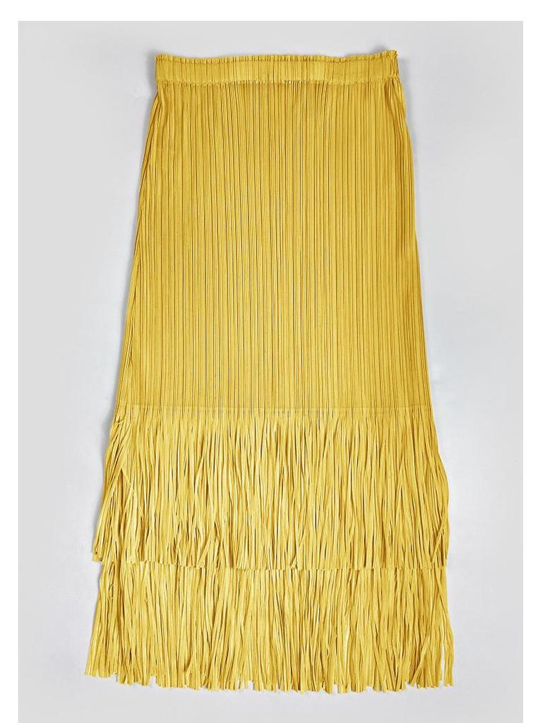 2025 Summer Pleated Tassel A-line Midi Skirt – High Waist Commute Design for Women