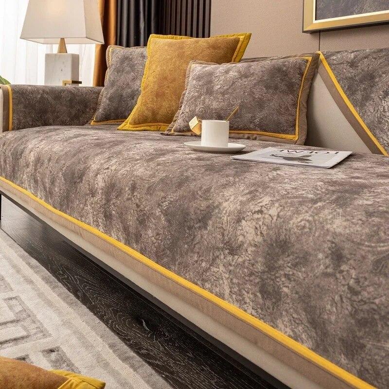 Frost Gold Edge Sofa Cushion Dutch Velvet All-season Universal Seat Cushion Nordic Full Cover Sofa Cover Cloth Towel