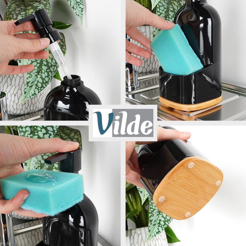 Kitchen Dishwashing Liquid Dispenser Sponge Container Scourer Black for Sink