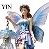 Wall Mounted Fairy Lamp Night Light, Resin Elf Sculpture Lantern for Bedroom, 3D Faux Crystal Pendant Hanging Art Decor with Pendant, Romantic