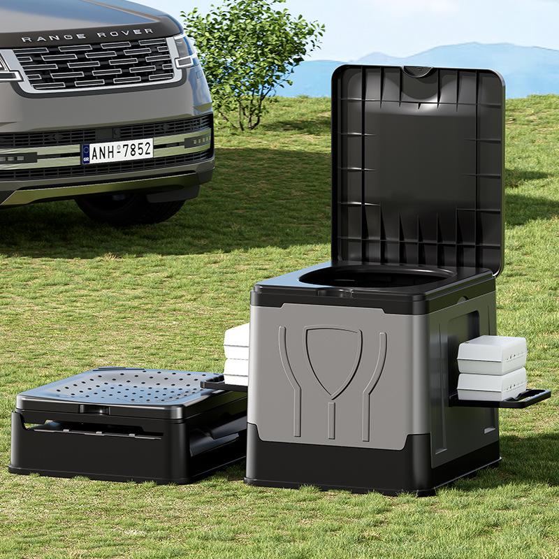 Portable Vehicle-Mounted Folding Toilet for Adults - Emergency, Camping, and Outdoor Use with Solidifier