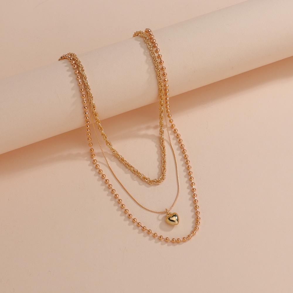 Personalized Stacked Wind New Love Pendant Multi-layer Metal Necklace Neck Chain