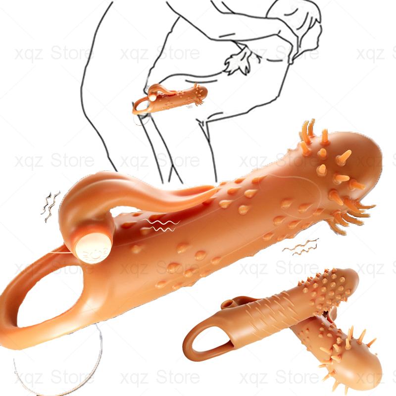 Vibrador de Estimulação do Clitóris Feminino Anel Peniano Brinquedos Sexuais Para Homens Retardar a Ejaculação Anel Peniano Manga Gaiola de Castidade Adulta Sex Shop